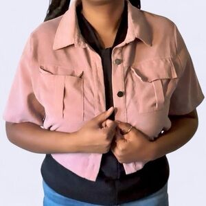 Pink Button-Up Short Sleeve Jacket